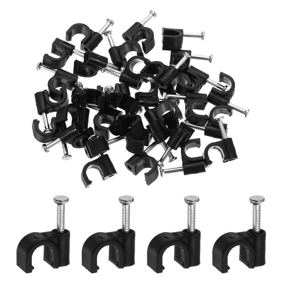 Uxcell 120pcs Cable Clips with Nail 6mm ID Circular Single Half Clamp J-Hook with Nail Cord Clips for Wires on Wall for Ethernet Tacks Coax Pex Tubing Pipe Support, Black