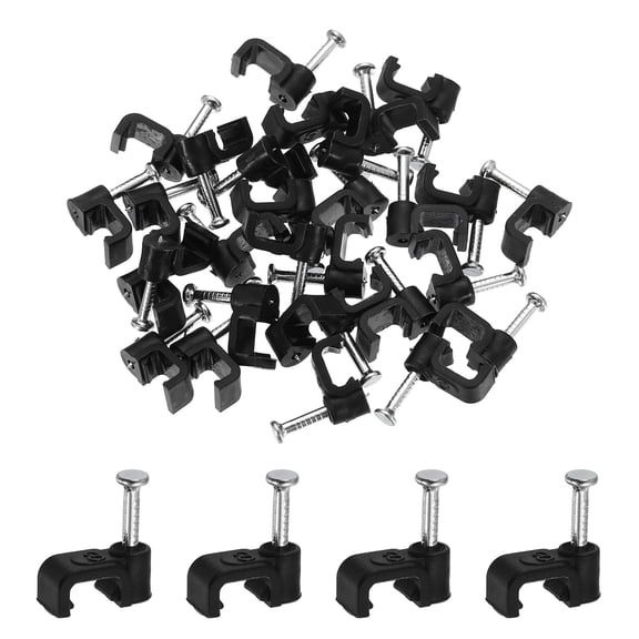 Uxcell 120pcs Cable Clips with Nail 6mm ID Squarer Single Half Clamp J-Hook with Nail Cord Clips for Wires on Wall for Ethernet Tacks Coax Pex Tubing Pipe Support, Black