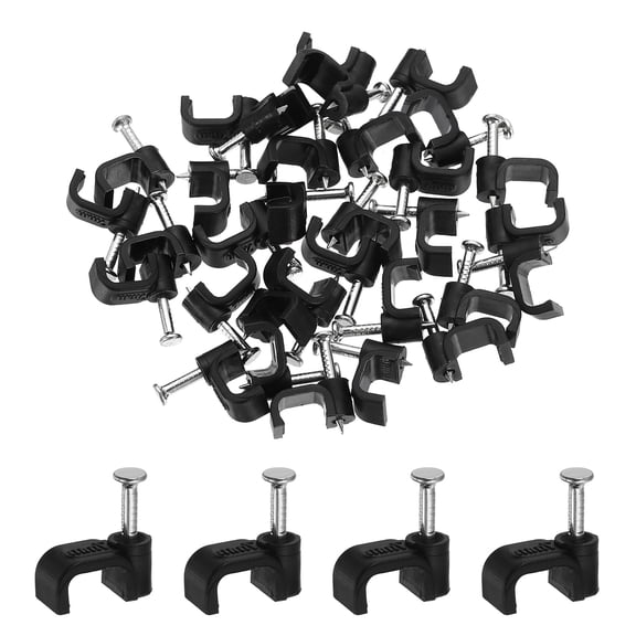 Uxcell 120pcs Cable Clips with Nail 7mm ID Squarer Single Half Clamp J-Hook with Nail Cord Clips for Wires on Wall for Ethernet Tacks Coax Pex Tubing Pipe Support, Black