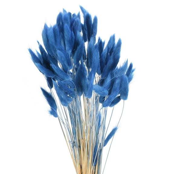 Uxcell 120pcs Natural Rabbit Bunny Tails Dried Flowers 17" Mini Pampas Grass Lagurus Ovatus Bunch for Floral Wedding Decor, Navy Blue