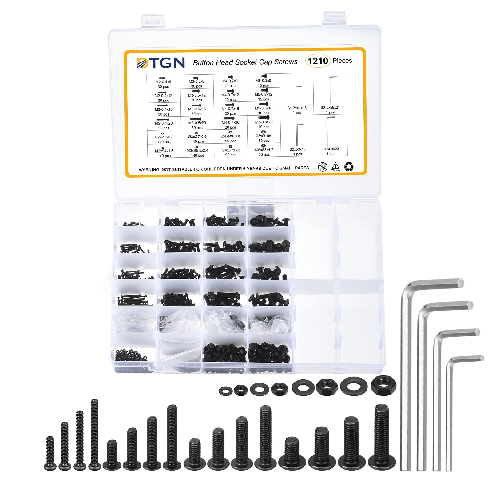 Uxcell 1210Pcs M2 M3 M4 M5 Button Head Socket Cap Screws - Carbon Steel Bolts Nut Set