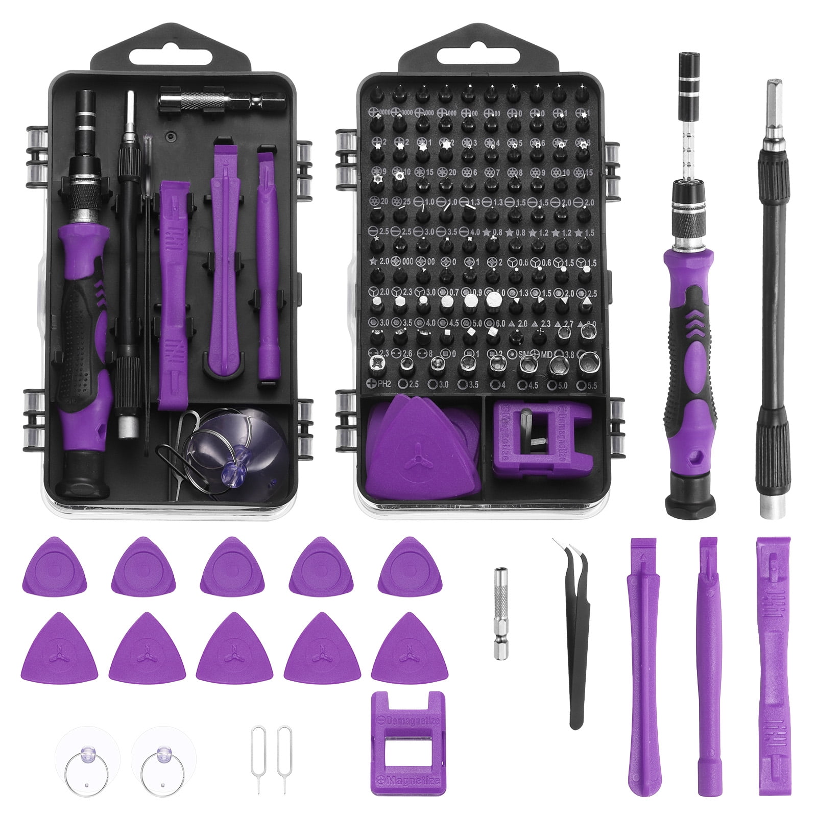 Uxcell 123 in 1 Magnetic Precision Screwdriver Set Electronics Repair Tools Kit with 96 Bits Flexible Shaft and Extension Rod for Cellphone Game Console Laptop PC Computer Camera, Purple