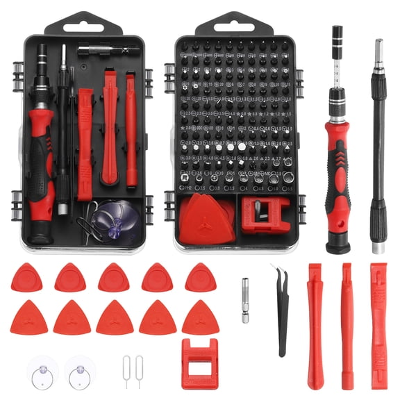 Uxcell 123 in 1 Magnetic Precision Screwdriver Set Electronics Repair Tools Kit with 96 Bits Flexible Shaft and Extension Rod for Cellphone Game Console Laptop PC Computer Camera, Red