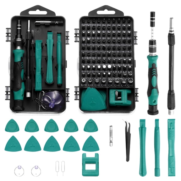Uxcell 123 in 1 Magnetic Precision Screwdriver Set Electronics Repair Tools Kit with 96 Bits Flexible Shaft and Extension Rod for Cellphone Game Console Laptop PC Computer Camera, Green