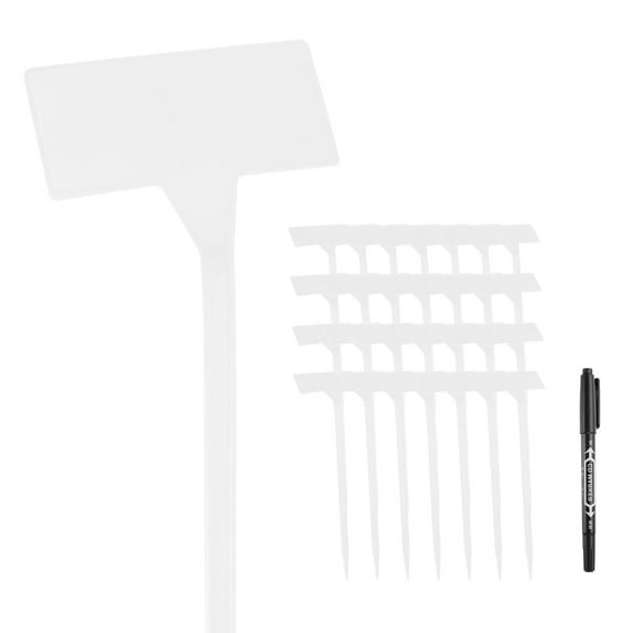 Uxcell Acrylic Plant Label, Large Reusable Rectangle Garden Marker Tags With Pen for Outdoor Bonsai White