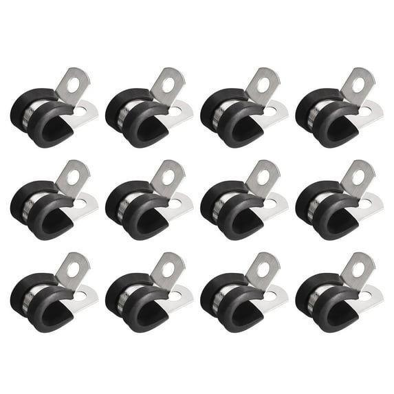 Uxcell 12Pack 3/8" Cable Clamp R Shape Stainless Steel Rubber Cushioned Pipe Strap