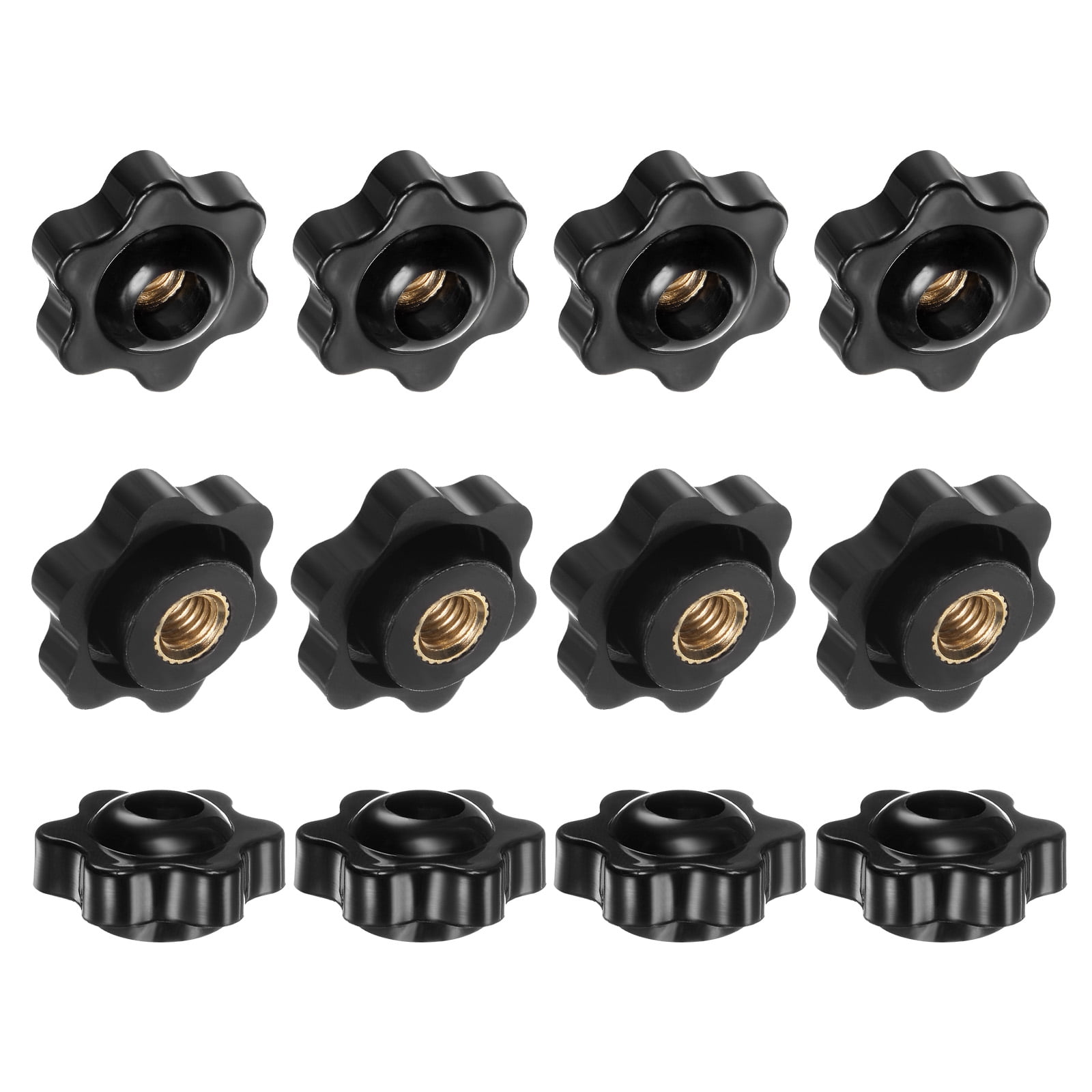 Uxcell 12Pack 6 Star Knobs 1/4"-20 Female Thread Through Hole Brass ...