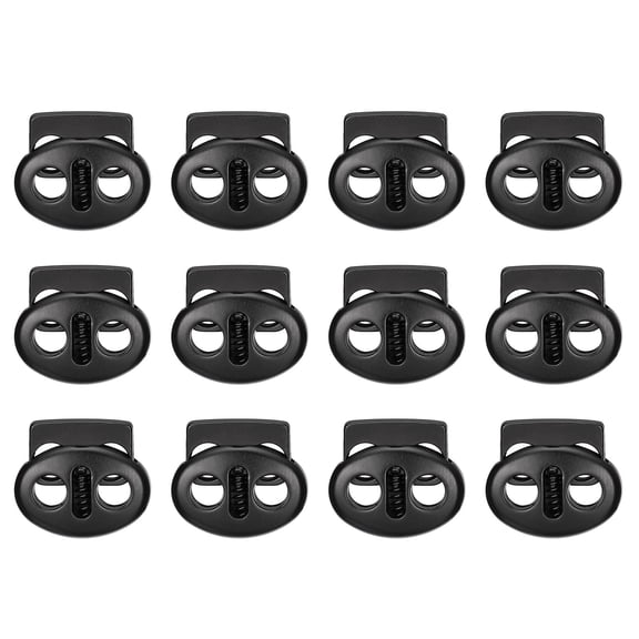 Uxcell 12Pack Alloy Spring Cord Lock Ends Toggle for Shoelaces Black 17x15mm