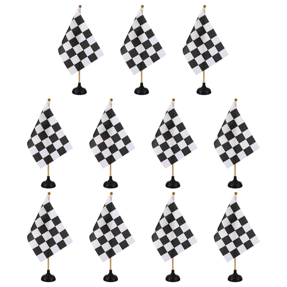 Uxcell 12Pack Black and White Checkered Table Flag, 12" Small Race Car Racing Office Desk Flag Set with Bamboo Stick and Black Round Base for Car Soccer Sport Party Decoration