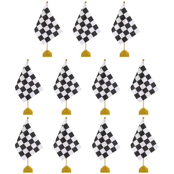 Uxcell 12Pack Black and White Checkered Table Flag, 12" Small Race Car Racing Office Desk Flag Set with Bamboo Stick and Gold Square Base for Car Soccer Sport Party Decoration