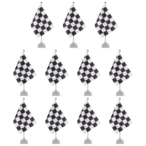 Uxcell 12Pack Black and White Checkered Table Flag, 12" Small Race Car Racing Office Desk Flag Set with Bamboo Stick and Silver Square Base for Car Soccer Sport Party Decoration