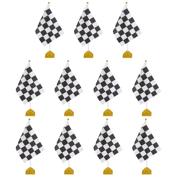 Uxcell 12Pack Black and White Checkered Table Flag, 12" Small Race Car Racing Office Desk Flag Set with White Plastic Stick and Gold Square Base for Car Soccer Sport Party Decoration