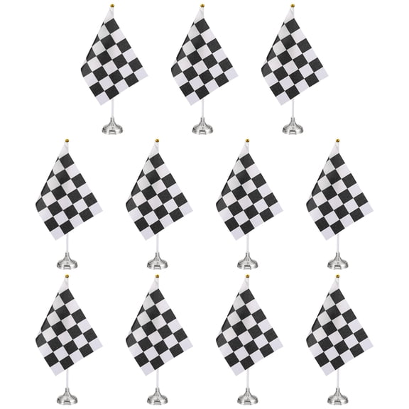 Uxcell 12Pack Black and White Checkered Table Flag, 12" Small Race Car Racing Office Desk Flag Set with White Plastic Stick and Silver Round Base for Car Soccer Sport Party Decoration