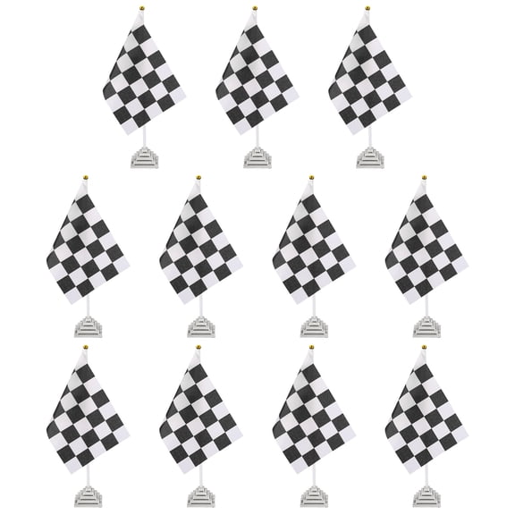 Uxcell 12Pack Black and White Checkered Table Flag, 12" Small Race Car Racing Office Desk Flag Set with White Plastic Stick and Silver Square Base for Car Soccer Sport Party Decoration