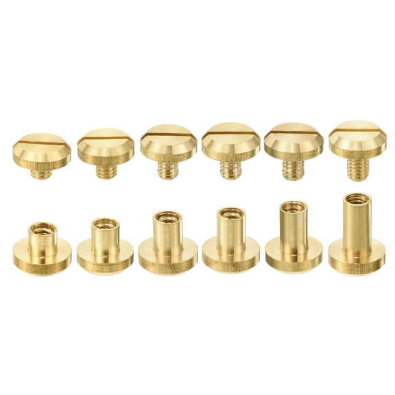 Uxcell 12Pack Brass Chicago Screw, 4/5/6/7/8/10mm Concave Leather Rivets Belt Screw Binding Stud Nail Rivets
