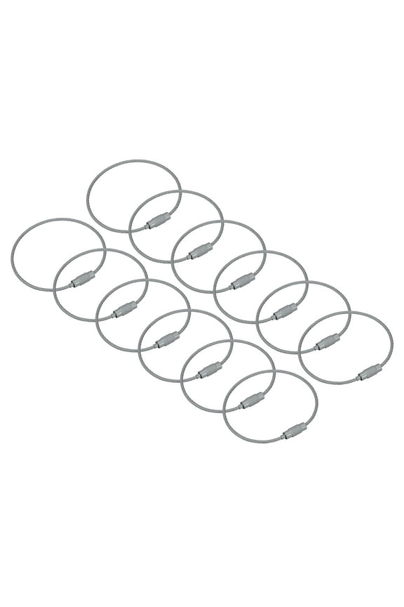 12Pack Cable Key Rings, 6-inch(155mm) Wire Keychain Twist Loops, Grey