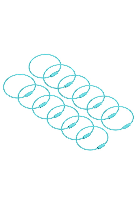12Pack Cable Key Rings, 6-inch(155mm) Wire Keychain Twist Loops, Mint Blue