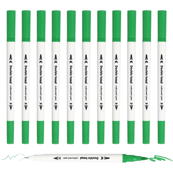 Uxcell 12 Pack Dual Brush Markers Green Watercolor Fine and Brush Tips Pens Colored Marker Calligraphy Coloring Art Supplies Set for Coloring Book Illustration Sketching Journaling