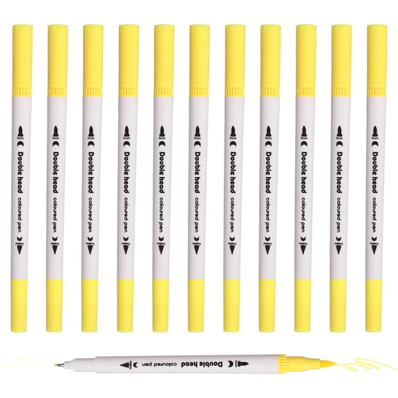 Uxcell 12 Pack Dual Brush Markers Light Yellow Watercolor Fine and Brush Tips Pens Colored Marker Calligraphy Coloring Art Supplies Set for Coloring Book Illustration Sketching Journaling