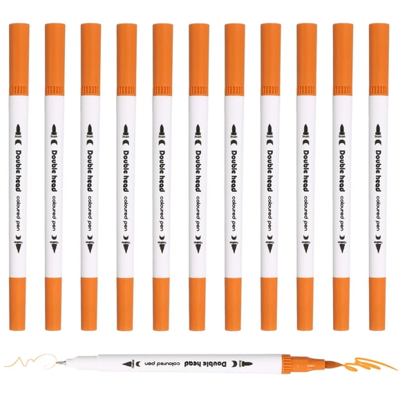 Uxcell 12 Pack Dual Brush Markers Orange Watercolor Fine and Brush Tips Pens Colored Marker Calligraphy Coloring Art Supplies Set for Coloring Book Illustration Sketching Journaling