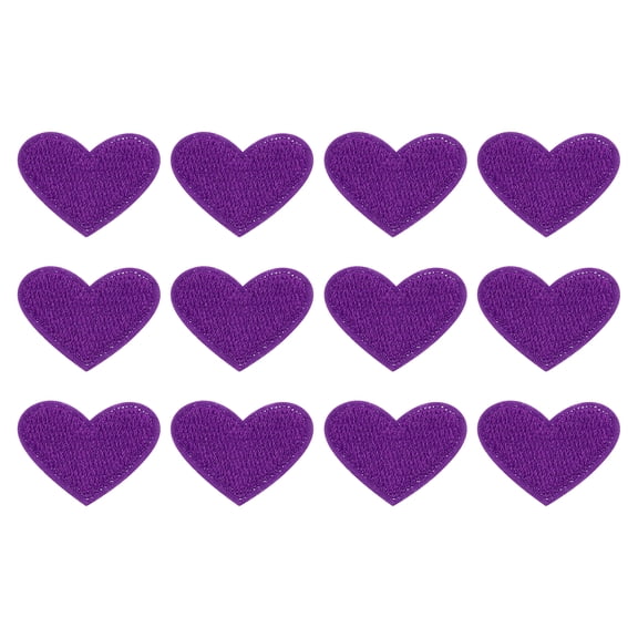 Uxcell 12Pack Iron on Heart Patches Sew on Heart Embroidered Patches, 25mm Purple
