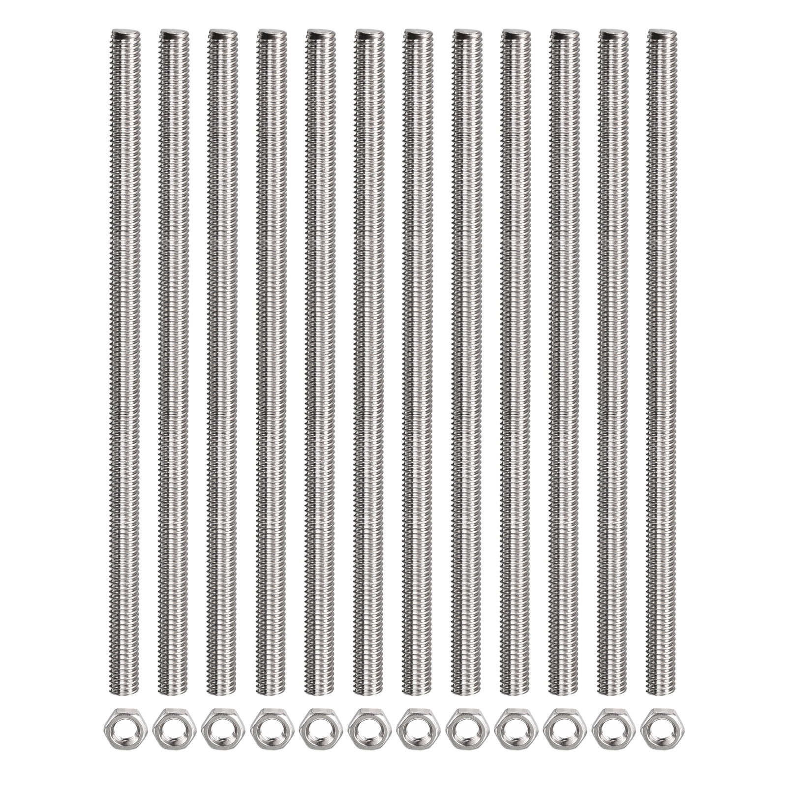 Uxcell 12Pack M5 x 250mm Fully Threaded Rod w 12Pack Hex Nuts, 0.8mm Pitch 304 Stainless Steel Right Hand Threaded Rod