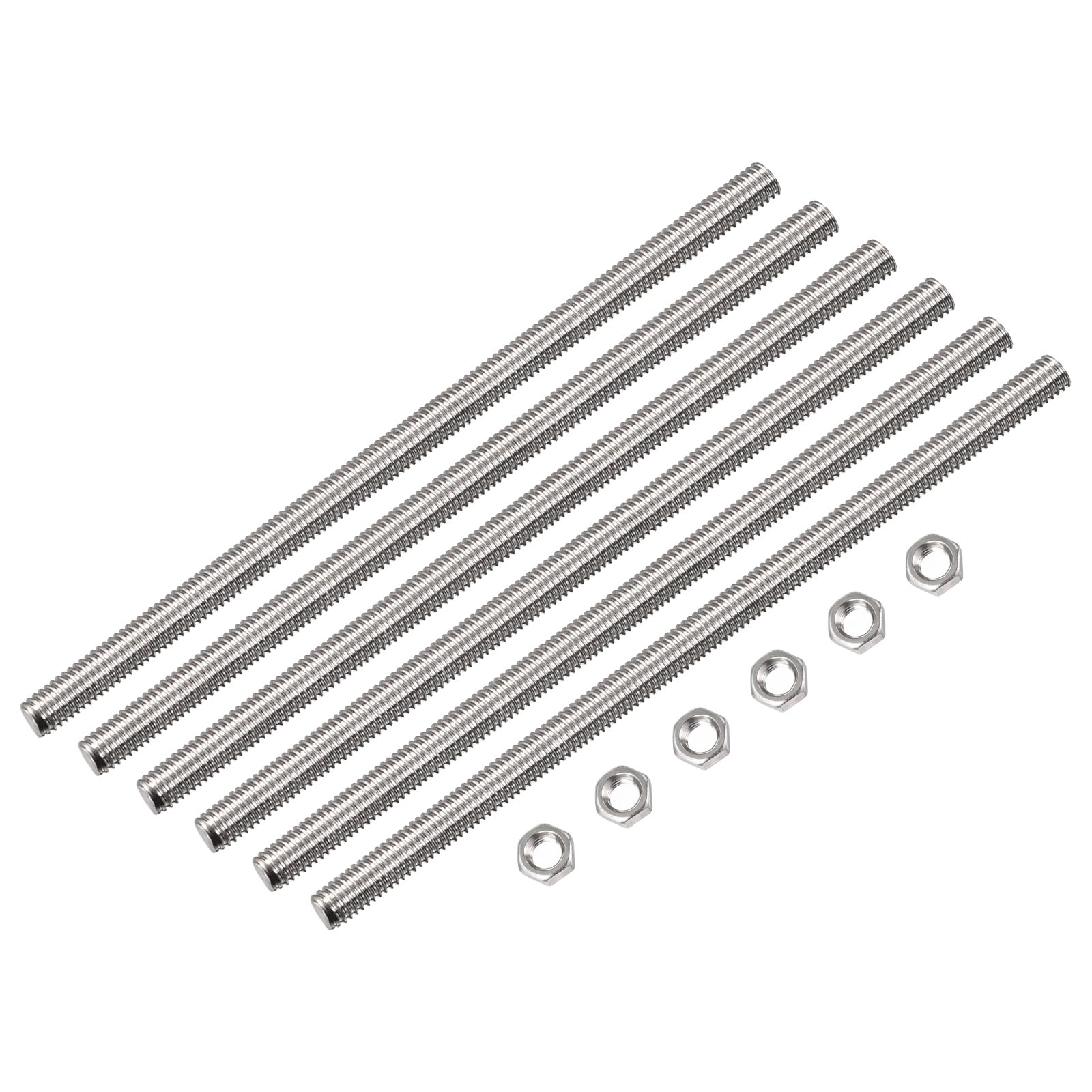 Uxcell 12Pack M5 x 350mm Fully Threaded Rod w 12Pack Hex Nuts, 0.8mm Pitch 304 Stainless Steel Right Hand Threaded Rod