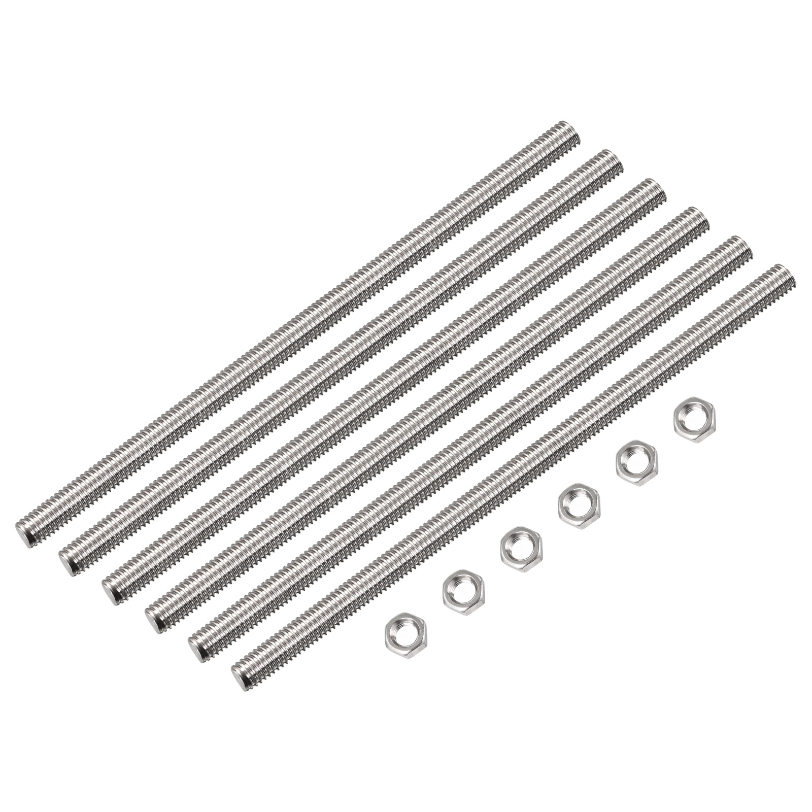 Uxcell 12Pack M5 x 400mm Fully Threaded Rod w 12Pack Hex Nuts, 0.8mm Pitch 304 Stainless Steel Right Hand Threaded Rod