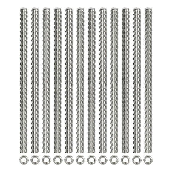 Uxcell 12Pack M6 x 250mm Fully Threaded Rod w 12Pack Hex Nuts, 1mm Pitch 304 Stainless Steel Right Hand Threaded Rod