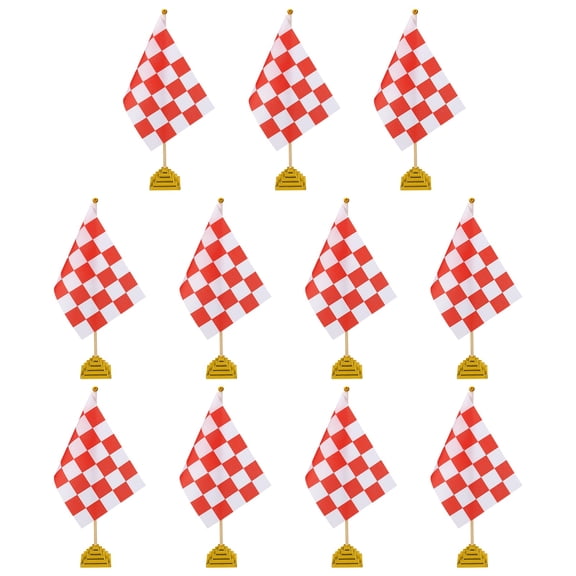 Uxcell 12Pack Red and White Checkered Table Flag, 12" Small Race Car Racing Office Desk Flag Set with Bamboo Stick and Gold Square Base for Car Soccer Sport Party Decoration