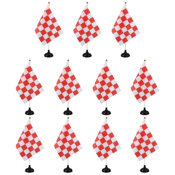 Uxcell 12Pack Red and White Checkered Table Flag, 12" Small Race Car Racing Office Desk Flag Set with White Plastic Stick and Black Round Base for Car Soccer Sport Party Decoration