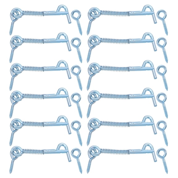 Uxcell 12Pack Safety Hook and Eye Latch, 2.5" 3" Iron Gate Hook and Eye Latch with Spring Lock for Family Farm Gate