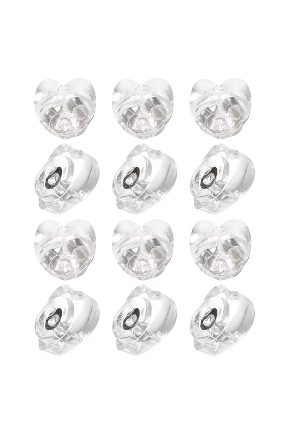 12Pack Silicone Earring Back Heart Soft Earring Stopper for Stud 3.8mm White Gold