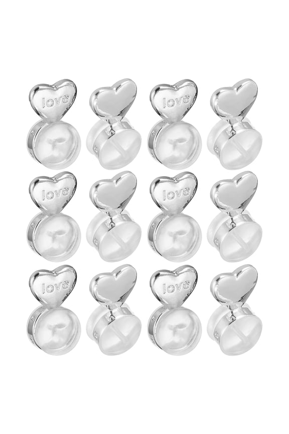 12Pack Silicone Earring Back Heart Soft Earring Stopper for Stud 4.8mm White Gold