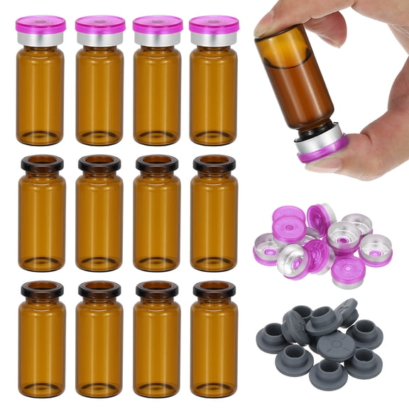 Uxcell 12Pcs 10ml Amber Borosilicate Glass Sample Vials for Lab Solid Liquid Powder Storage, Purple Silver Tone