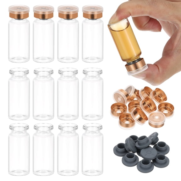 Uxcell 12Pcs 10ml Clear Borosilicate Glass Sample Vials for Lab Solid Liquid Powder Storage, Gold Tone