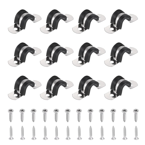 Uxcell 12Pcs 10mm(3/8") Cable Clamp, 304 Stainless Steel Rubber Coated Cushion Insulated Cable Clamps U Holder Pipe Strap with M3x16mm Screws for Tube Hose Wire Installation, Black