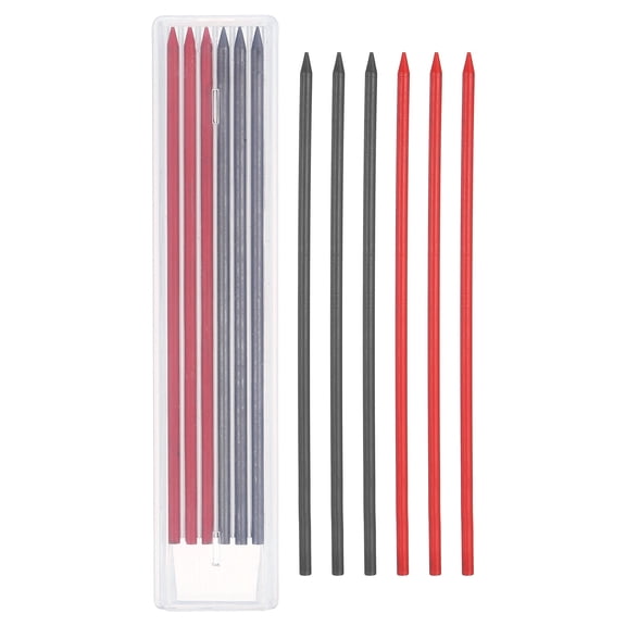Uxcell 12Pcs 2.8mm Carpenter Pencil Refills, Solid Dry Pencil Refills Break Resistant Refill for Mechanical Carpenter Construction Pencils Art Drafting, Black, Red