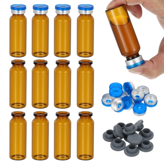 Uxcell 12Pcs 20ml Amber Borosilicate Glass Sample Vials for Lab Solid Liquid Powder Storage, Dark Silver Tone