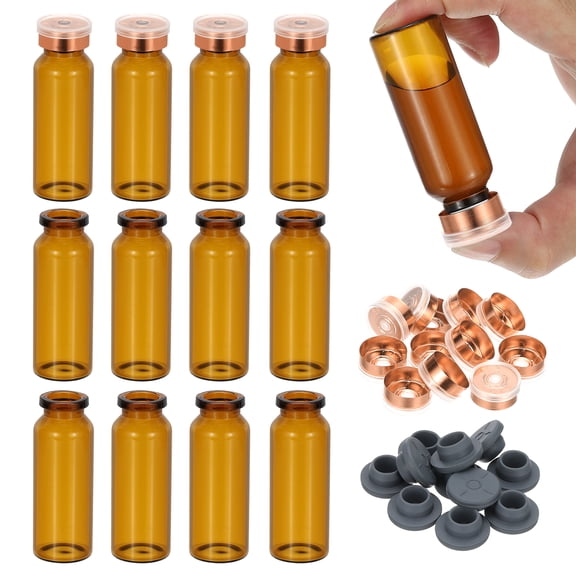 Uxcell 12Pcs 20ml Amber Borosilicate Glass Sample Vials for Lab Solid Liquid Powder Storage, Gold Plating