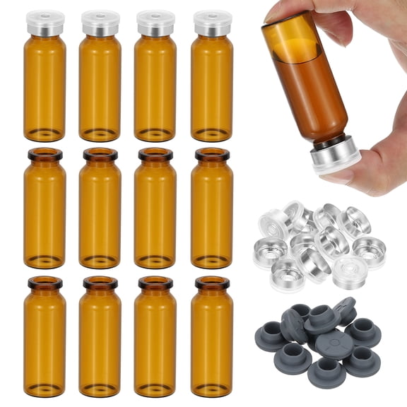 Uxcell 12Pcs 20ml Amber Borosilicate Glass Sample Vials for Lab Solid Liquid Powder Storage, Matt Silver Tone