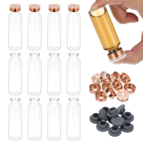 Uxcell 12Pcs 20ml Clear Borosilicate Glass Sample Vials for Lab Solid Liquid Powder Storage, Gold Tone