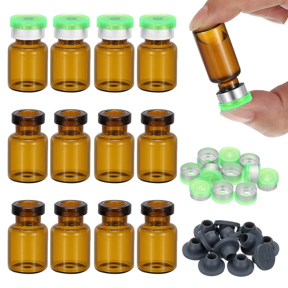 Uxcell 12Pcs 2ml Amber Borosilicate Glass Sample Vials for Lab Solid Liquid Powder Storage, Green Silver Tone