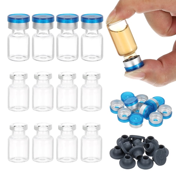 Uxcell 12Pcs 2ml Clear Borosilicate Glass Sample Vials for Lab Solid Liquid Powder Storage, Dark Silver Tone
