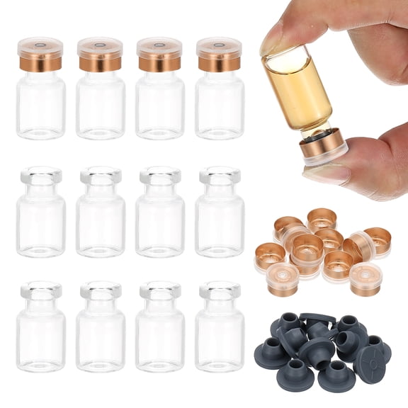 Uxcell 12Pcs 2ml Clear Borosilicate Glass Sample Vials for Lab Solid Liquid Powder Storage, Gold Tone