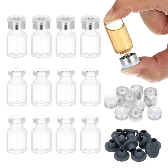Uxcell 12Pcs 2ml Clear Borosilicate Glass Sample Vials for Lab Solid Liquid Powder Storage, Matt Silver Tone
