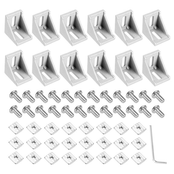 Uxcell 12Pcs 3030A Series Aluminum Extrusion Corner Bracket with Nut/Screw/Wrench