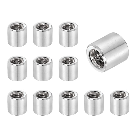 Uxcell 12Pcs 304 Stainless Steel M6x1.0mm Round Coupling Nuts, 0.39x0.39"(ODxH)