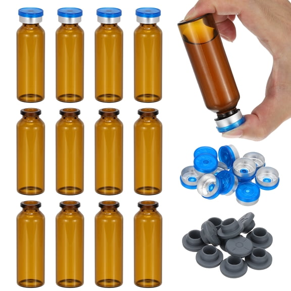 Uxcell 12Pcs 30ml Amber Borosilicate Glass Sample Vials for Lab Solid Liquid Powder Storage, Dark Silver Tone