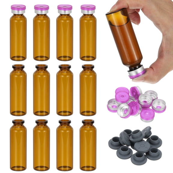 Uxcell 12Pcs 30ml Amber Borosilicate Glass Sample Vials for Lab Solid Liquid Powder Storage, Purple Silver Tone